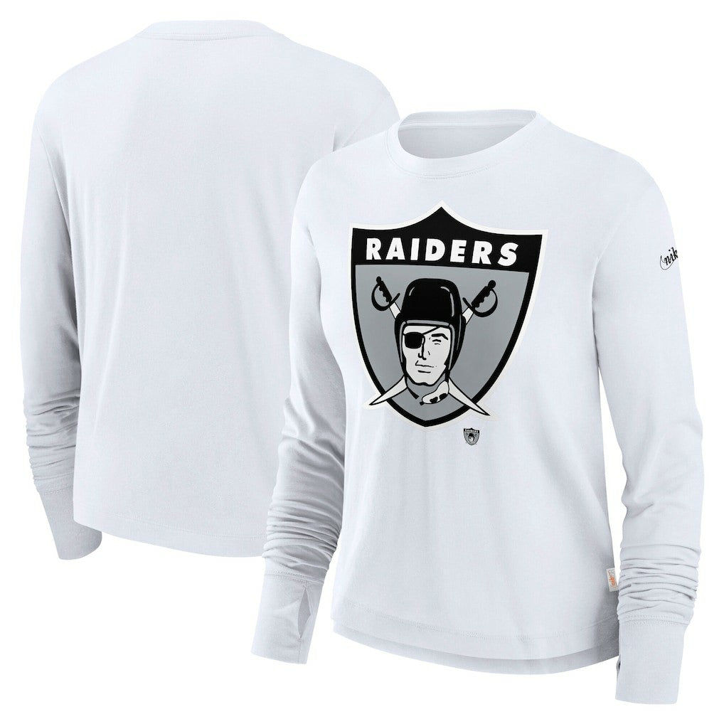 Las Vegas Raiders Women's Large Logo Cropped Long Sleeve Fashion T-Shirt White