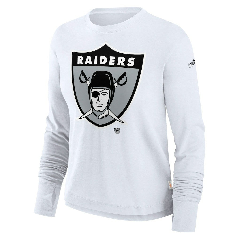Las Vegas Raiders Women's Large Logo Cropped Long Sleeve Fashion T-Shirt White