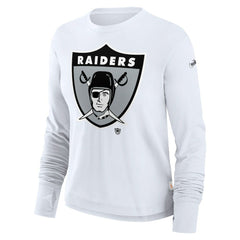 Las Vegas Raiders Women's Large Logo Cropped Long Sleeve Fashion T-Shirt White