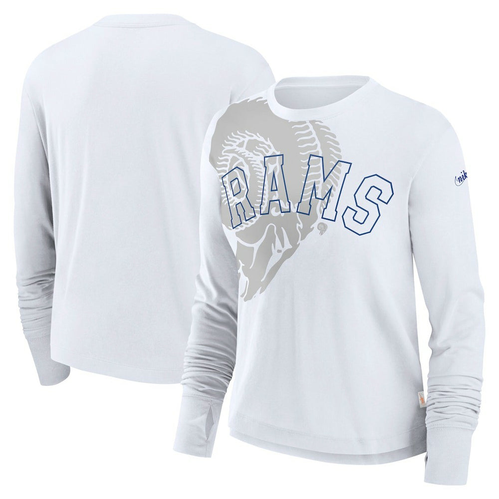 Los Angeles Rams Women's Layered Logo Cropped Long Sleeve Fashion T-Shirt White