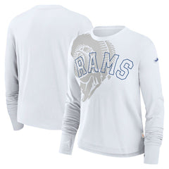 Los Angeles Rams Women's Layered Logo Cropped Long Sleeve Fashion T-Shirt White
