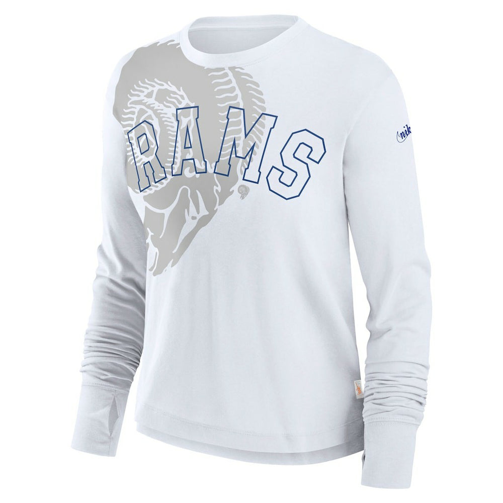 Los Angeles Rams Women's Layered Logo Cropped Long Sleeve Fashion T-Shirt White