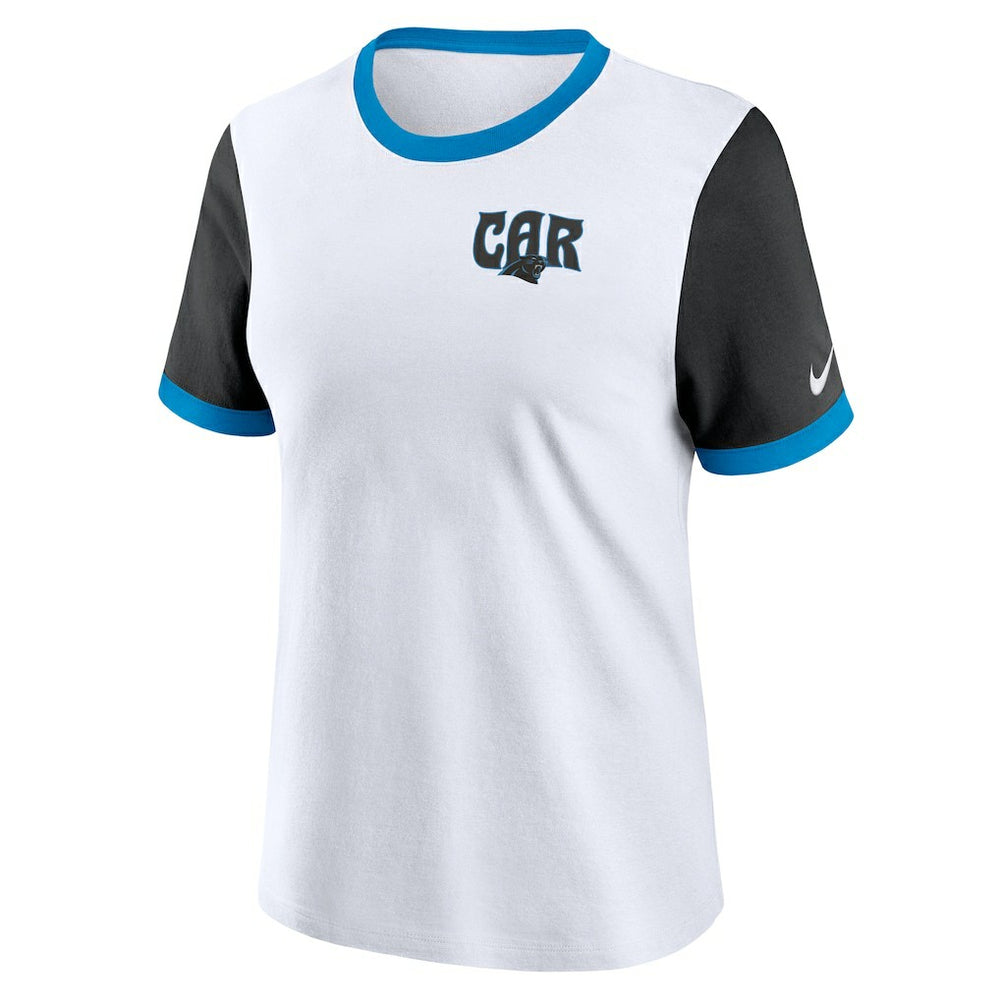 Carolina Panthers Women's Rewind Ringer Tri-Blend T-Shirt White