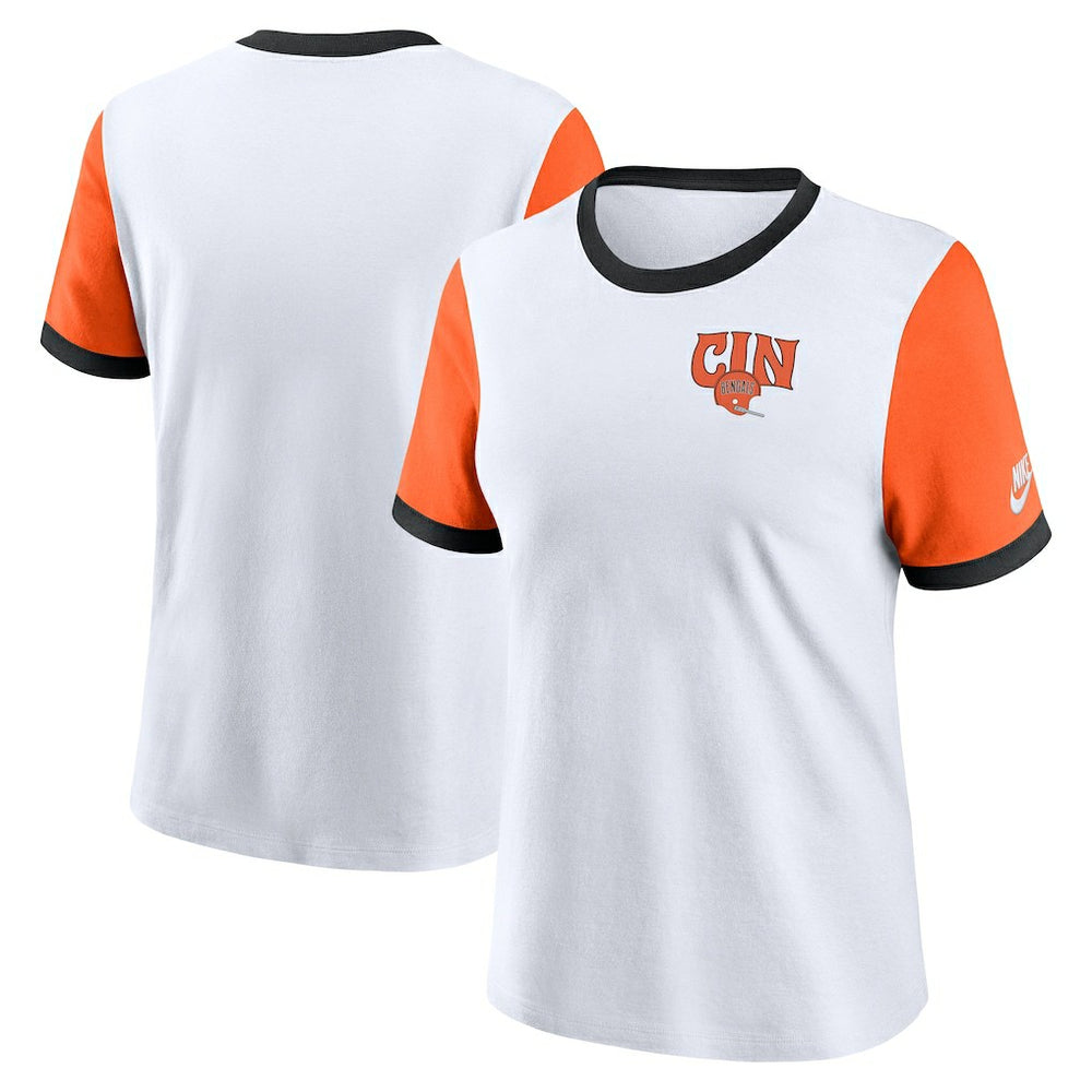 Cincinnati Bengals Women's Rewind Ringer Tri-Blend T-Shirt White