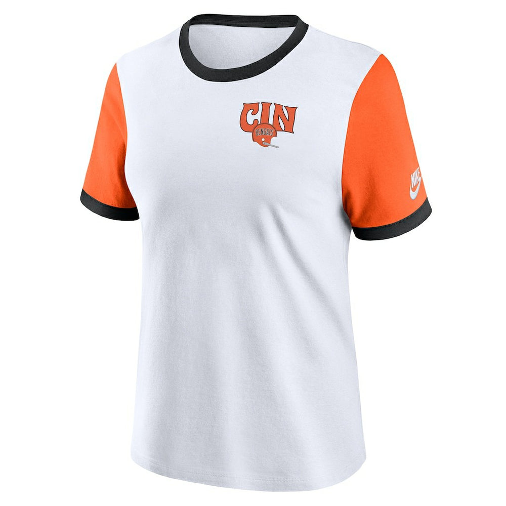 Cincinnati Bengals Women's Rewind Ringer Tri-Blend T-Shirt White