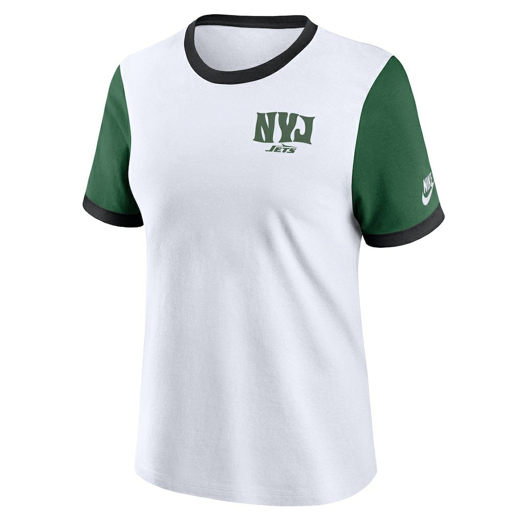 New York Jets Women's Rewind Ringer Tri-Blend T-Shirt White