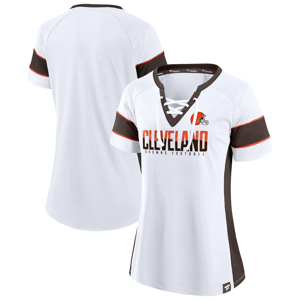 Cleveland Browns Women's Athena Lace-Up V-Neck T-Shirt White
