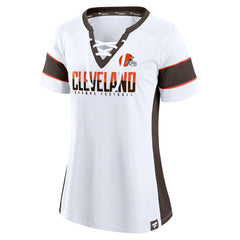 Cleveland Browns Women's Athena Lace-Up V-Neck T-Shirt White