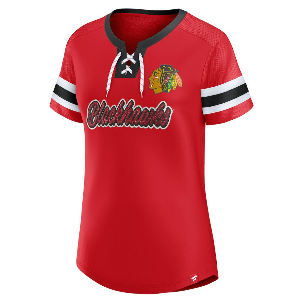 NHL Chicago Blackhawks Fanatics Women's Iconic Athena Lace-Up T-Shirt - Red