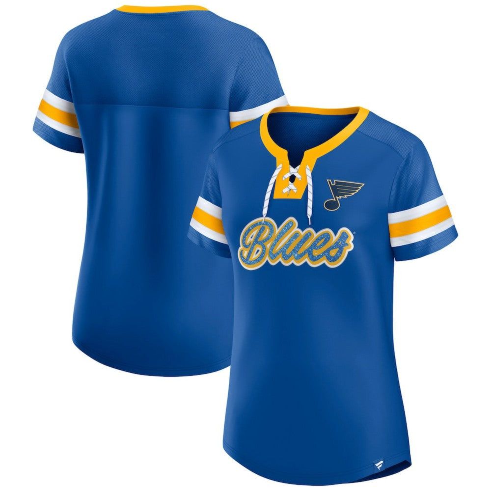NHL St. Louis Blues Fanatics Women's Iconic Athena Lace-Up T-Shirt - Blue