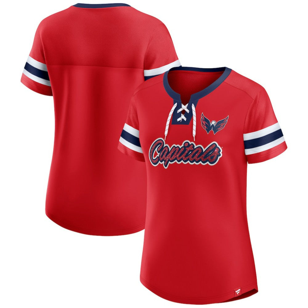 NHL Washington Capitals Fanatics Women's Iconic Athena Lace-Up T-Shirt - Red