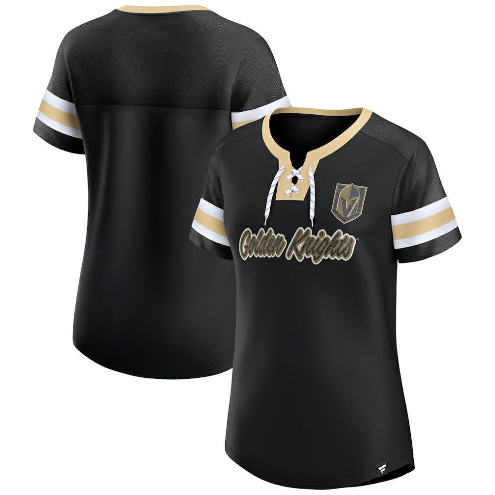 NHL Vegas Golden Knights Fanatics Women's Iconic Athena Lace-Up T-Shirt - Black