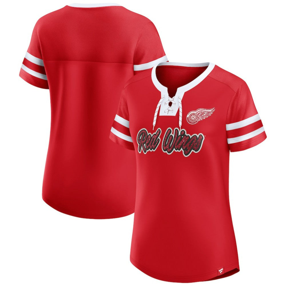 NHL Detroit Red Wings Fanatics Women's Iconic Athena Lace-Up T-Shirt - Red