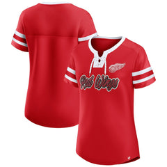NHL Detroit Red Wings Fanatics Women's Iconic Athena Lace-Up T-Shirt - Red
