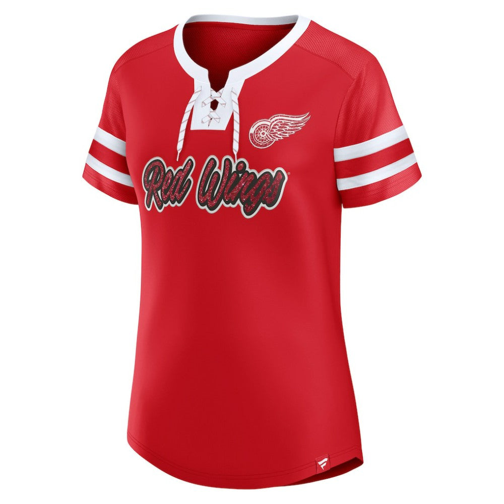 NHL Detroit Red Wings Fanatics Women's Iconic Athena Lace-Up T-Shirt - Red