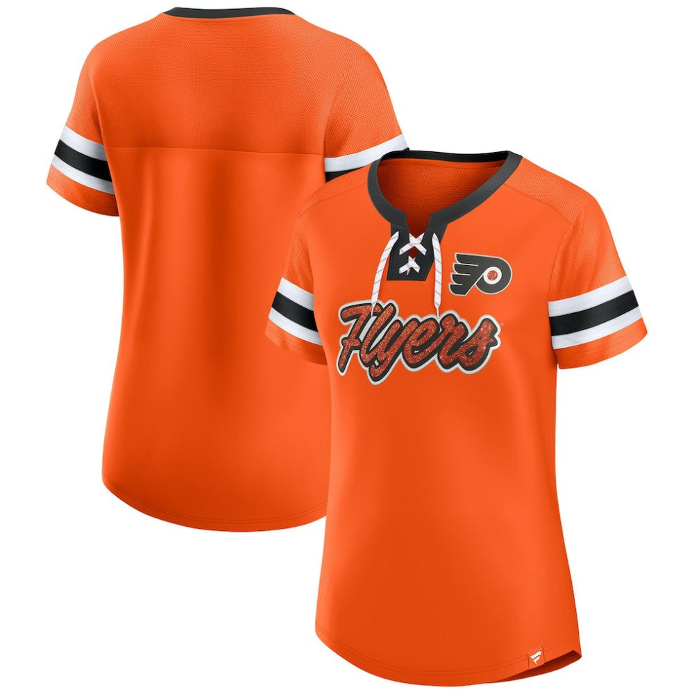 NHL Philadelphia Flyers Fanatics Women's Iconic Athena Lace-Up T-Shirt - Orange