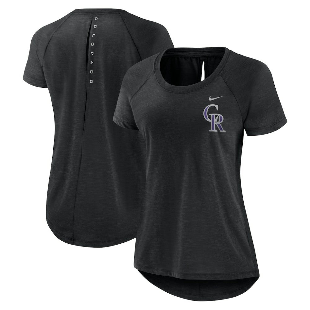 Colorado Rockies Nike Women's Summer Breeze Raglan Fashion T-Shirt - Heather Black T-shirts