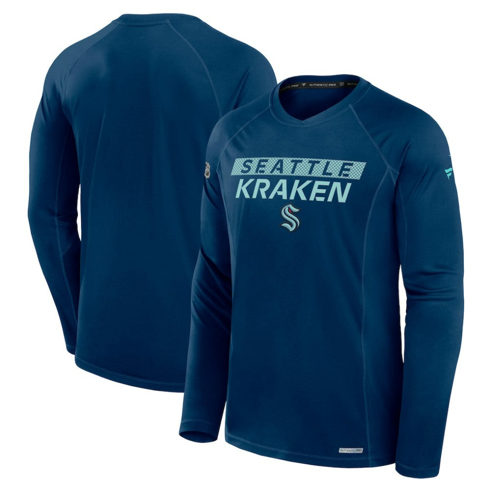 NHL Seattle Kraken Fanatics Authentic Pro Rink Tech Raglan Long Sleeve T-Shirt - Deep Sea Blue