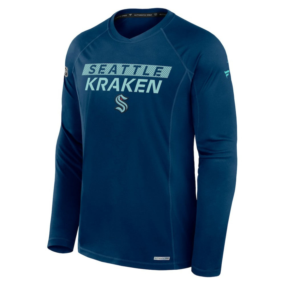 NHL Seattle Kraken Fanatics Authentic Pro Rink Tech Raglan Long Sleeve T-Shirt - Deep Sea Blue