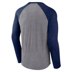 NHL Seattle Kraken Fanatics Goal Crease Raglan Tri-Blend Long Sleeve T-Shirt - Heather Gray/Heather Deep Sea Blue