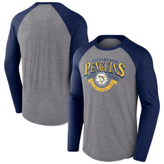 NHL Pittsburgh Penguins Fanatics Goal Crease Raglan Tri-Blend Long Sleeve T-Shirt - Heather Gray/Heather Navy