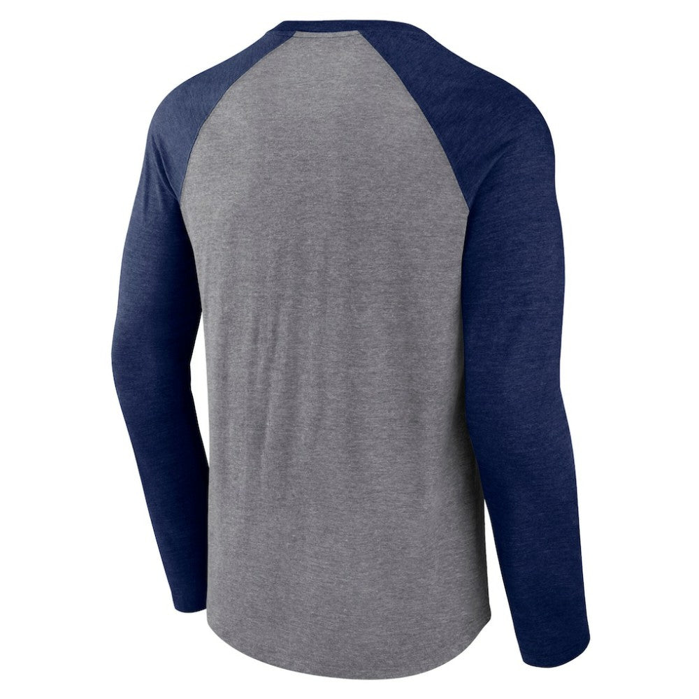 NHL Pittsburgh Penguins Fanatics Goal Crease Raglan Tri-Blend Long Sleeve T-Shirt - Heather Gray/Heather Navy