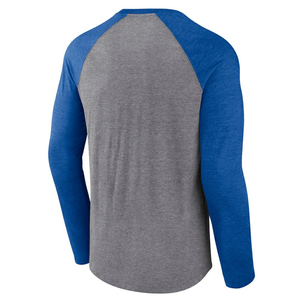 NHL St. Louis Blues Fanatics Goal Crease Raglan Tri-Blend Long Sleeve T-Shirt - Heather Gray/Heather Blue
