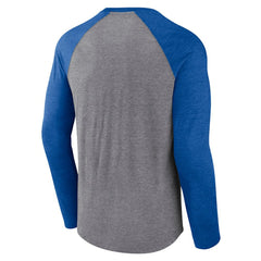NHL St. Louis Blues Fanatics Goal Crease Raglan Tri-Blend Long Sleeve T-Shirt - Heather Gray/Heather Blue