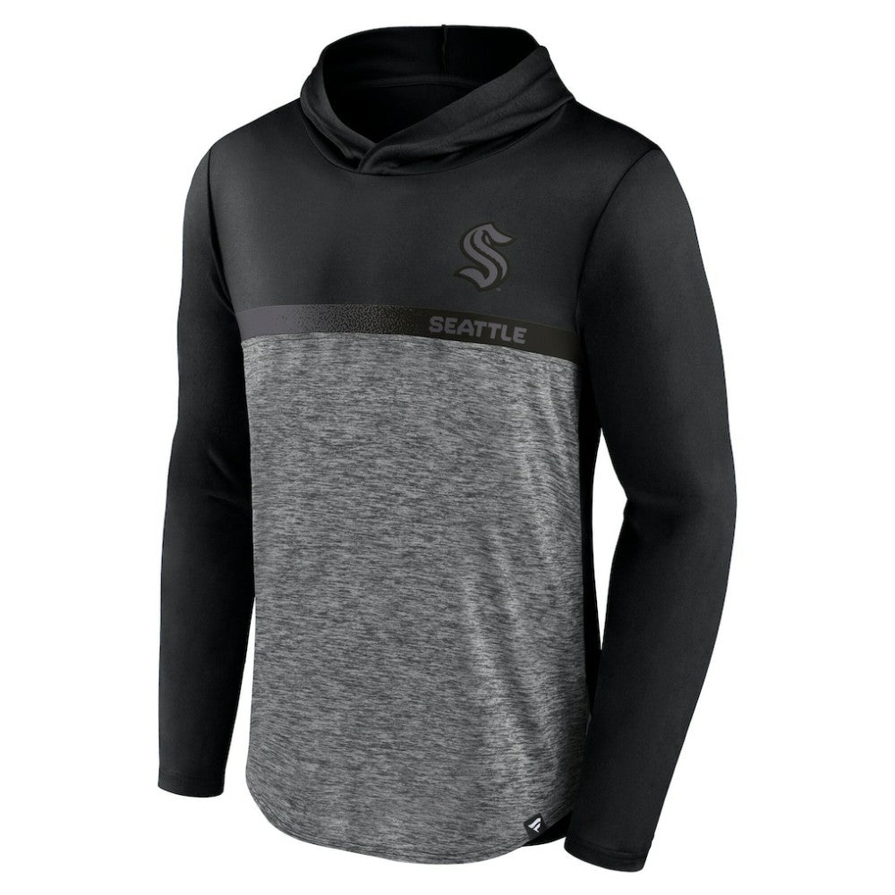 NHL Seattle Kraken Fanatics Iconic Defender Pullover Hoodie - Black/Heather Charcoal
