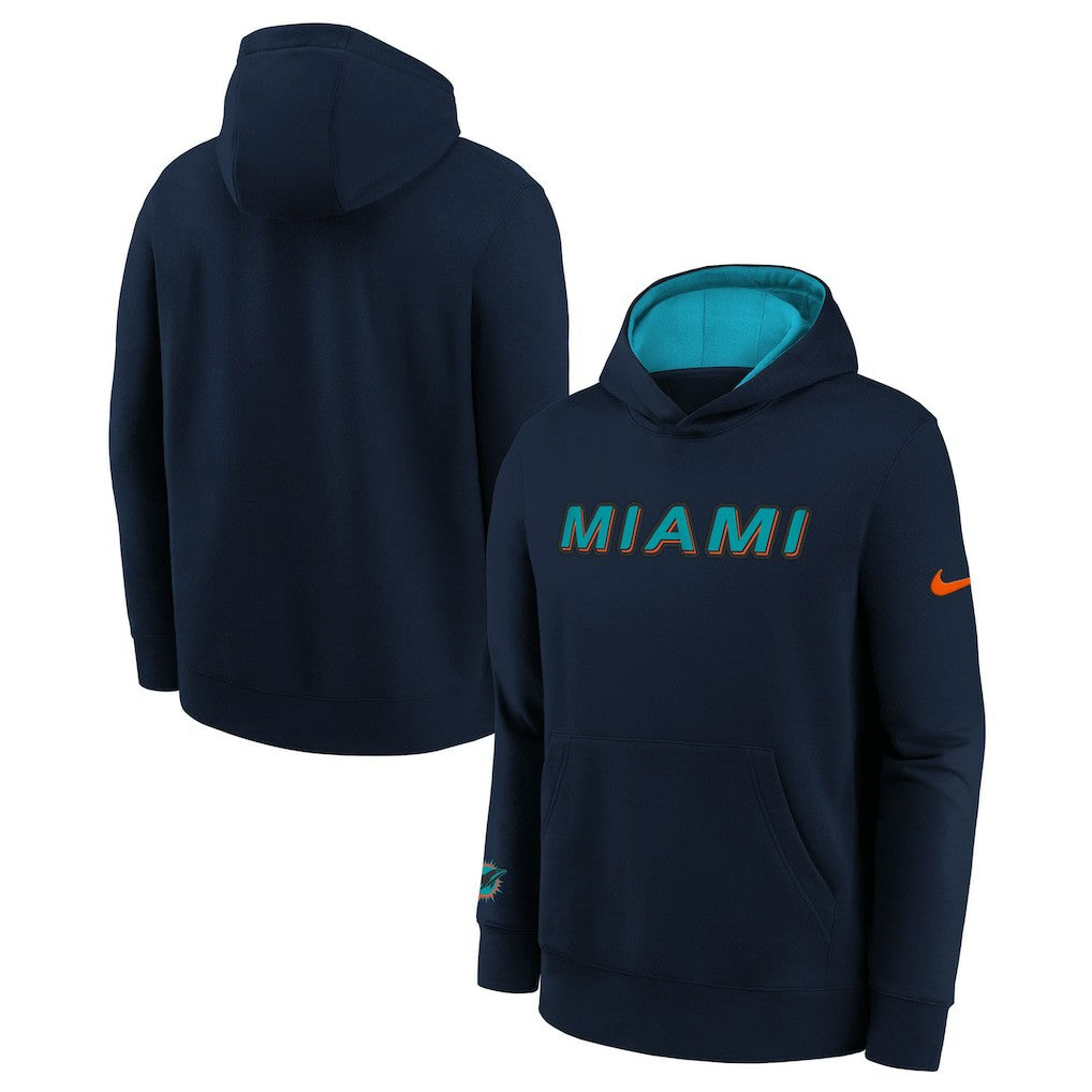 Miami Dolphins Youth 2025 Rivalries Collection Club Hoodie Pitch Blue