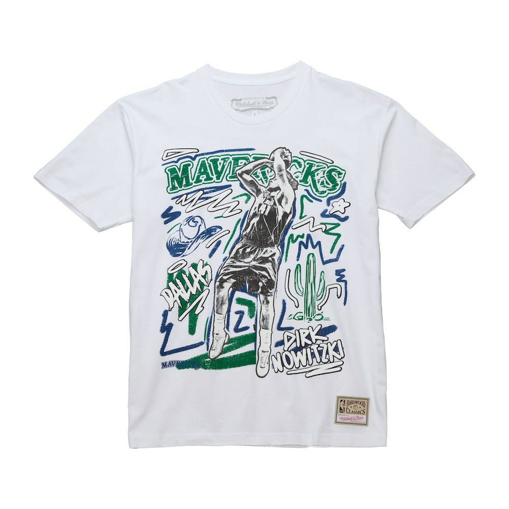 Dirk Nowitzki Dallas Mavericks Hardwood Classics Chalked Up T-Shirt White
