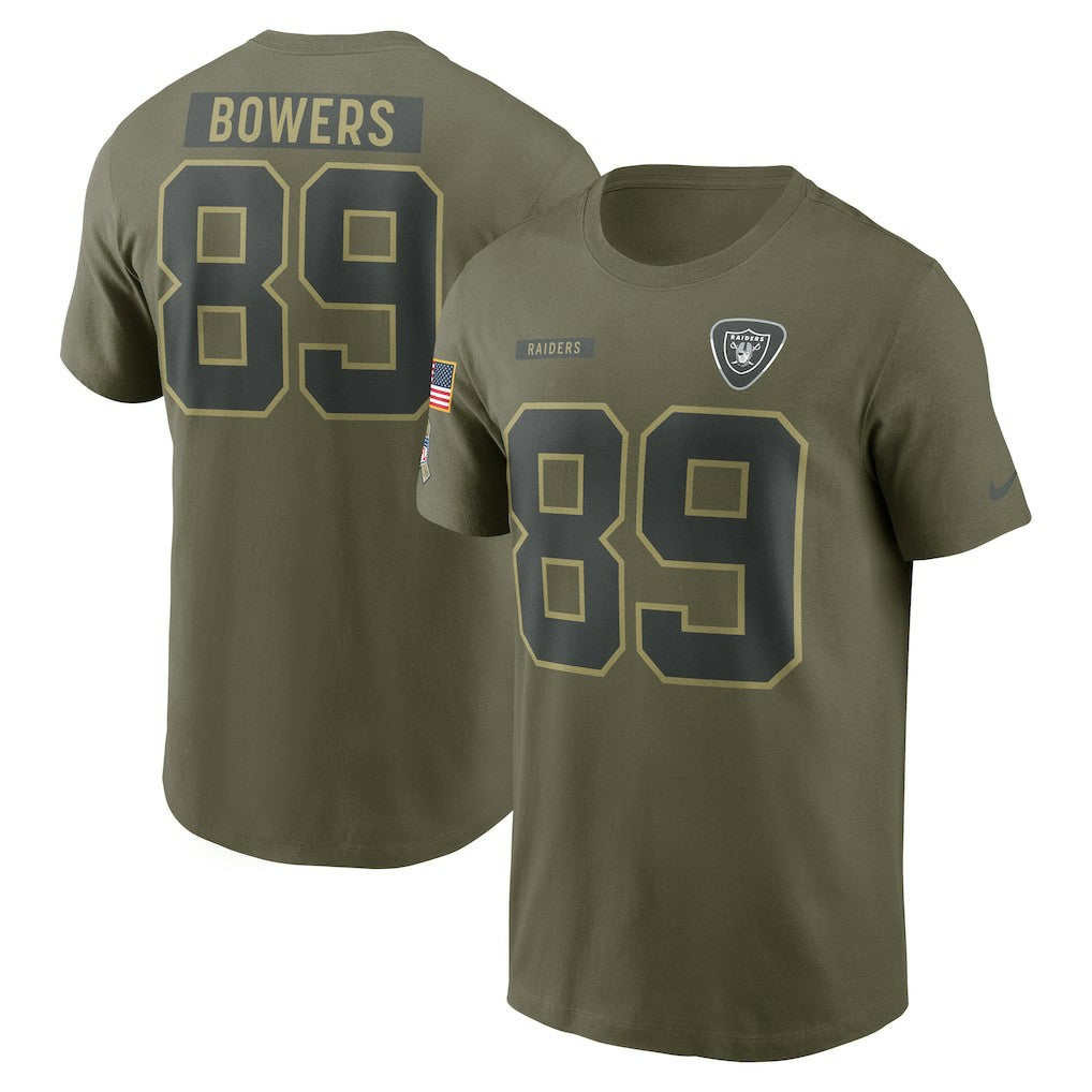 Brock Bowers Las Vegas Raiders 2025 Salute to Service Name & Number T-Shirt Olive