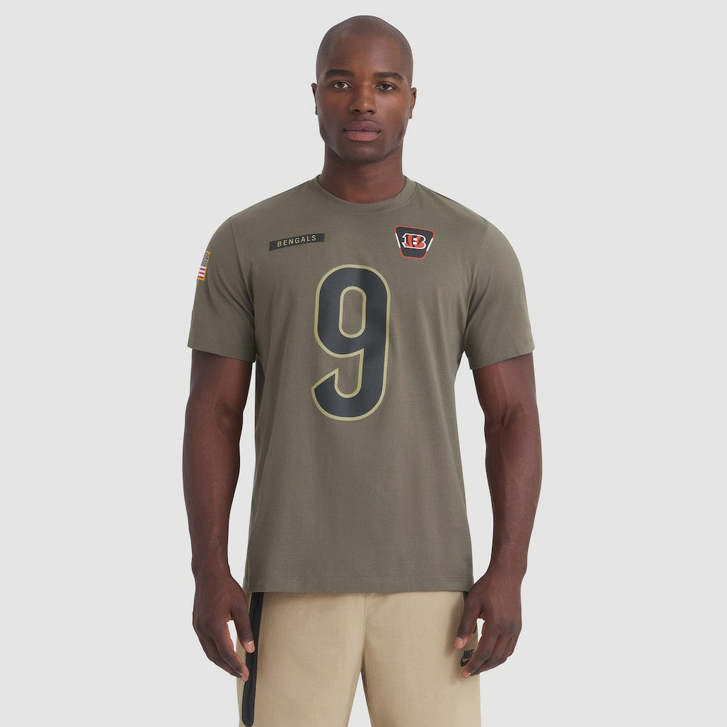 Joe Burrow Cincinnati Bengals 2025 Salute to Service Name & Number T-Shirt Olive
