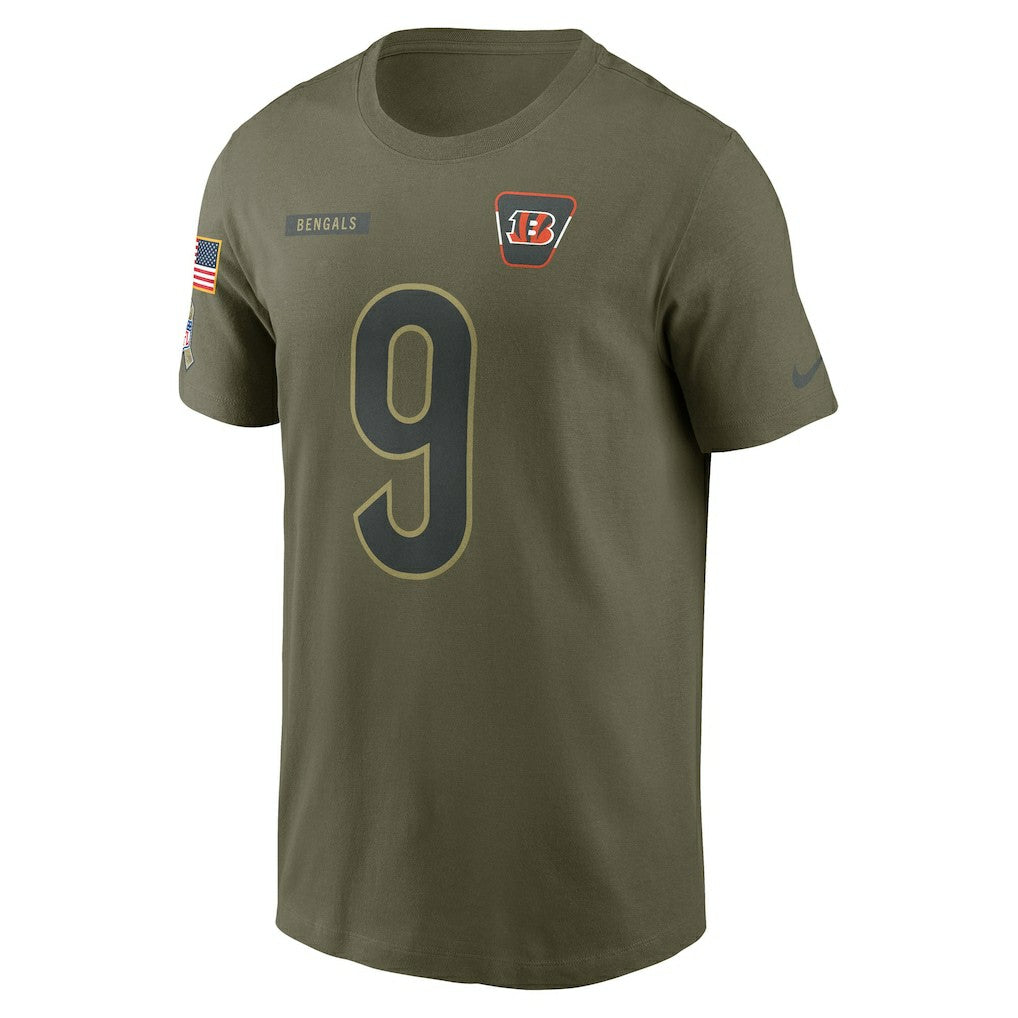 Joe Burrow Cincinnati Bengals 2025 Salute to Service Name & Number T-Shirt Olive