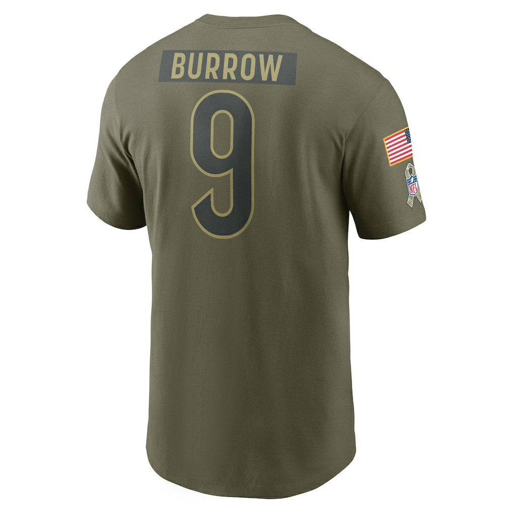 Joe Burrow Cincinnati Bengals 2025 Salute to Service Name & Number T-Shirt Olive
