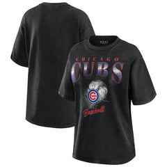 Chicago Cubs WEAR by Erin Andrews Women's Oversized Boyfriend T-Shirt - Charcoal T-shirts