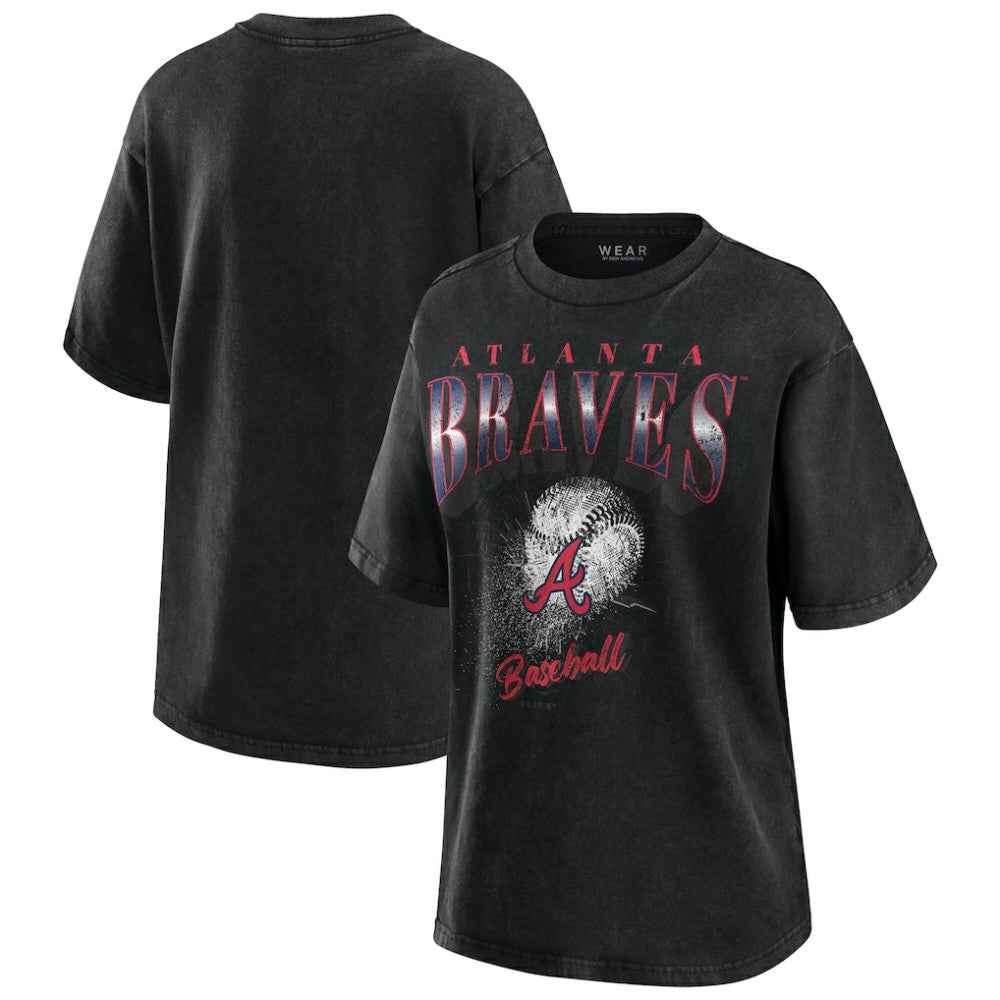 Atlanta Braves WEAR by Erin Andrews Women's Oversized Boyfriend T-Shirt - Charcoal T-shirts