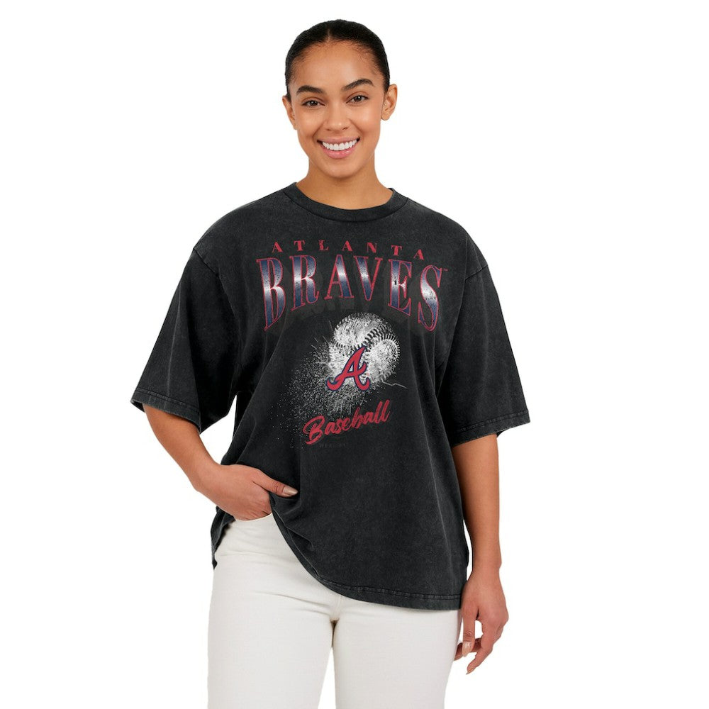 Atlanta Braves WEAR by Erin Andrews Women's Oversized Boyfriend T-Shirt - Charcoal T-shirts