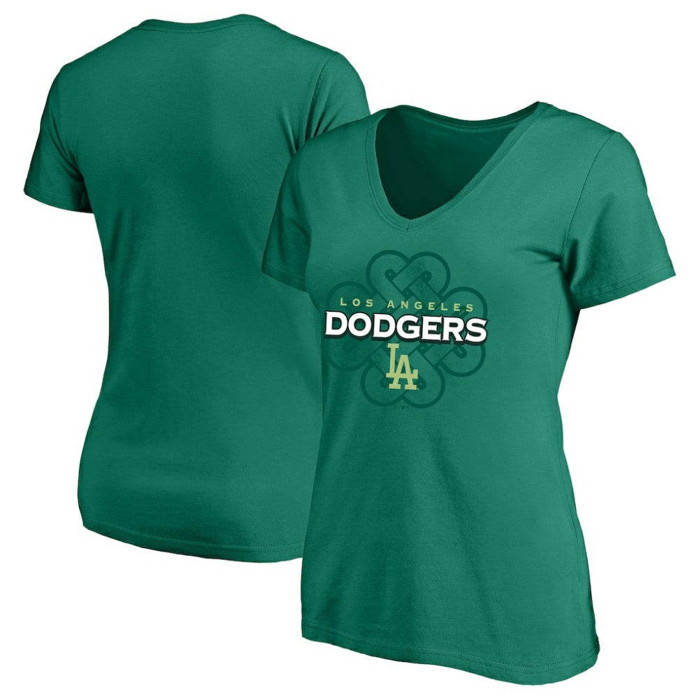 Los Angeles Dodgers Profile Women's Plus Size Celtic V-Neck T-Shirt - Kelly Green T-shirts