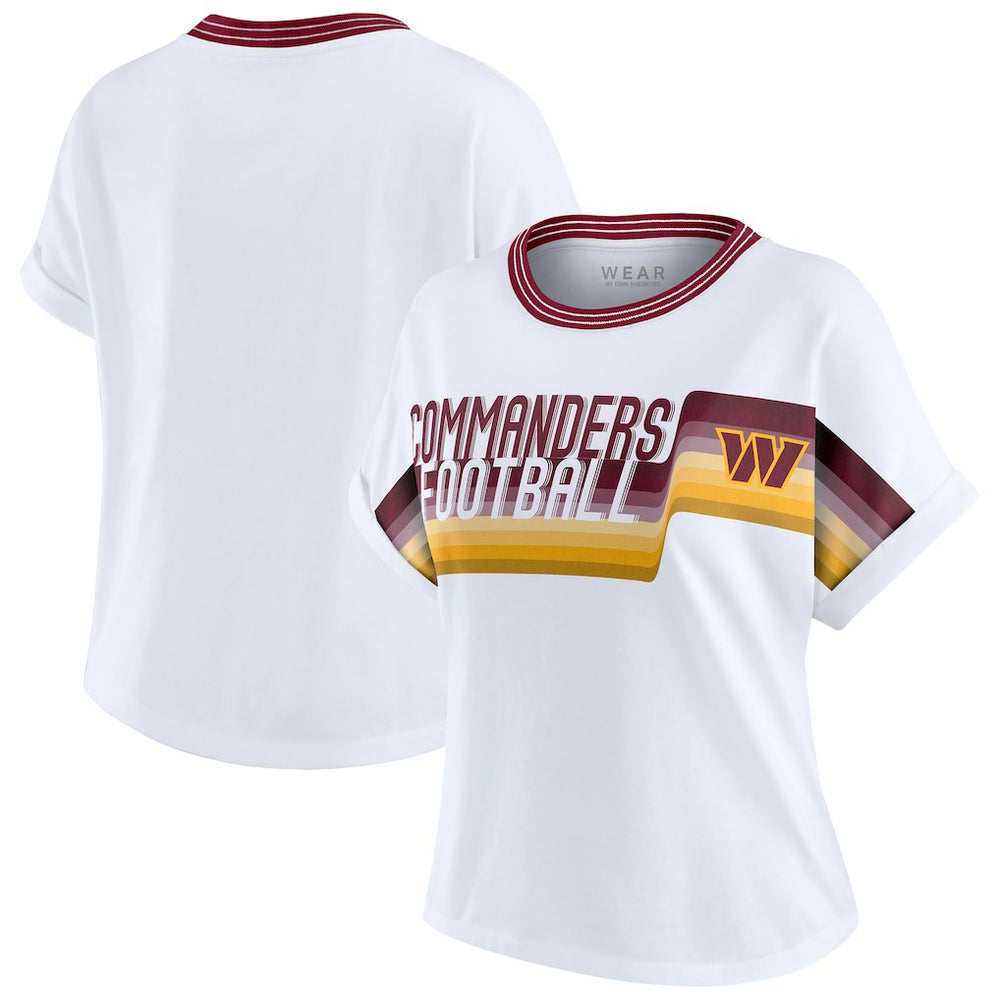Washington Commanders WEAR by Erin Andrews Women's Cropped Center Stripe Dolman T-Shirt White