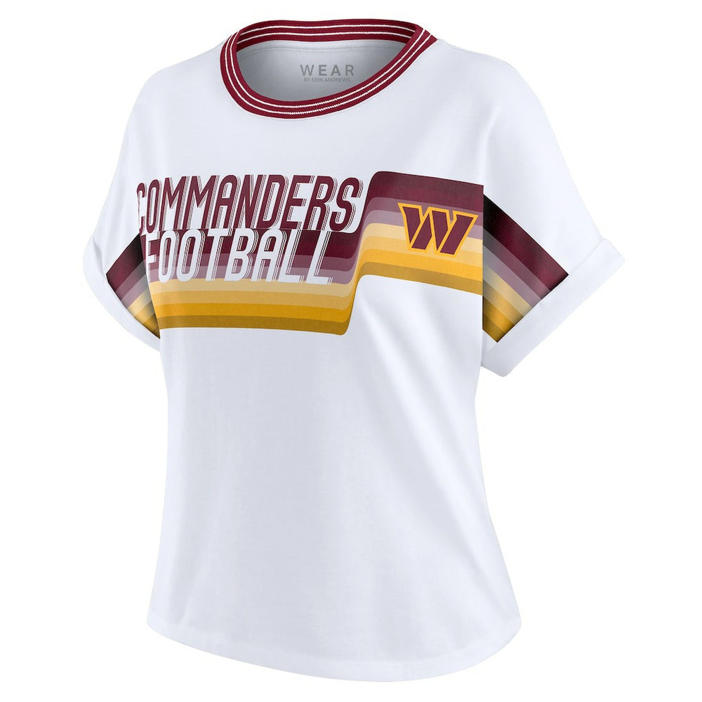 Washington Commanders WEAR by Erin Andrews Women's Cropped Center Stripe Dolman T-Shirt White