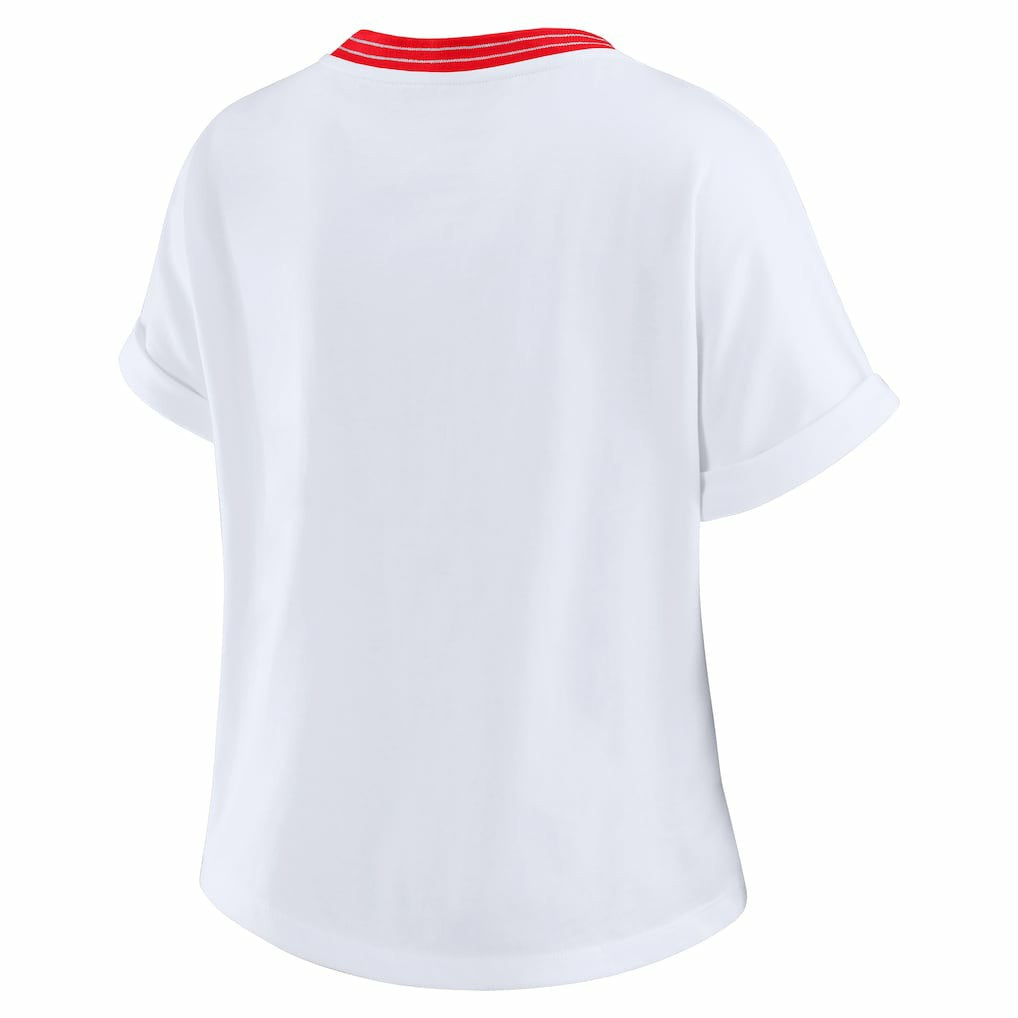 Kansas City Chiefs WEAR by Erin Andrews Women's Cropped Center Stripe Dolman T-Shirt White