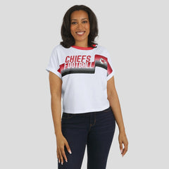 Kansas City Chiefs WEAR by Erin Andrews Women's Cropped Center Stripe Dolman T-Shirt White