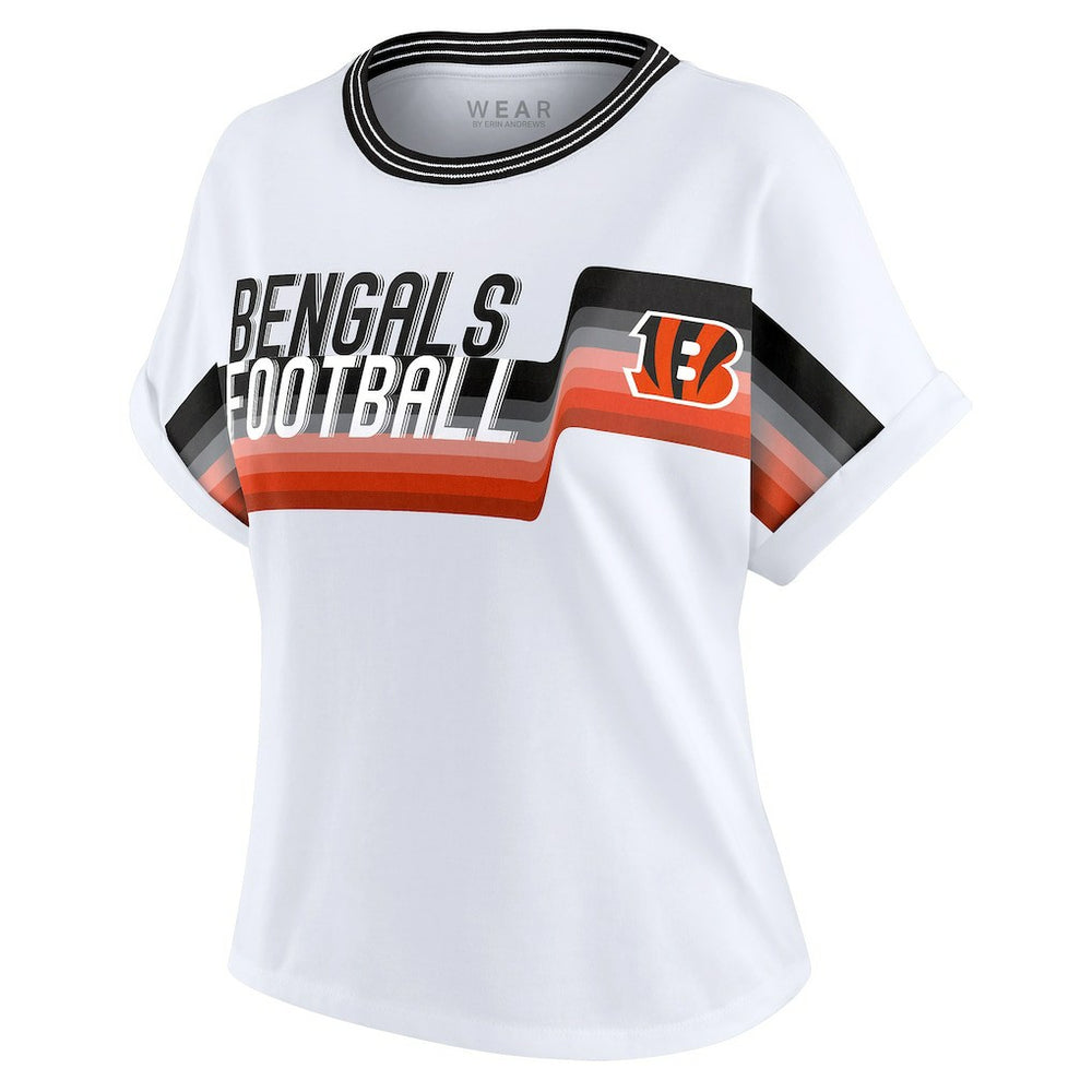 Cincinnati Bengals WEAR by Erin Andrews Women's Cropped Center Stripe Dolman T-Shirt White