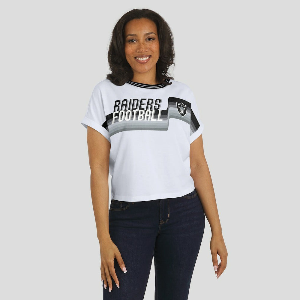 Las Vegas Raiders WEAR by Erin Andrews Women's Cropped Center Stripe Dolman T-Shirt White
