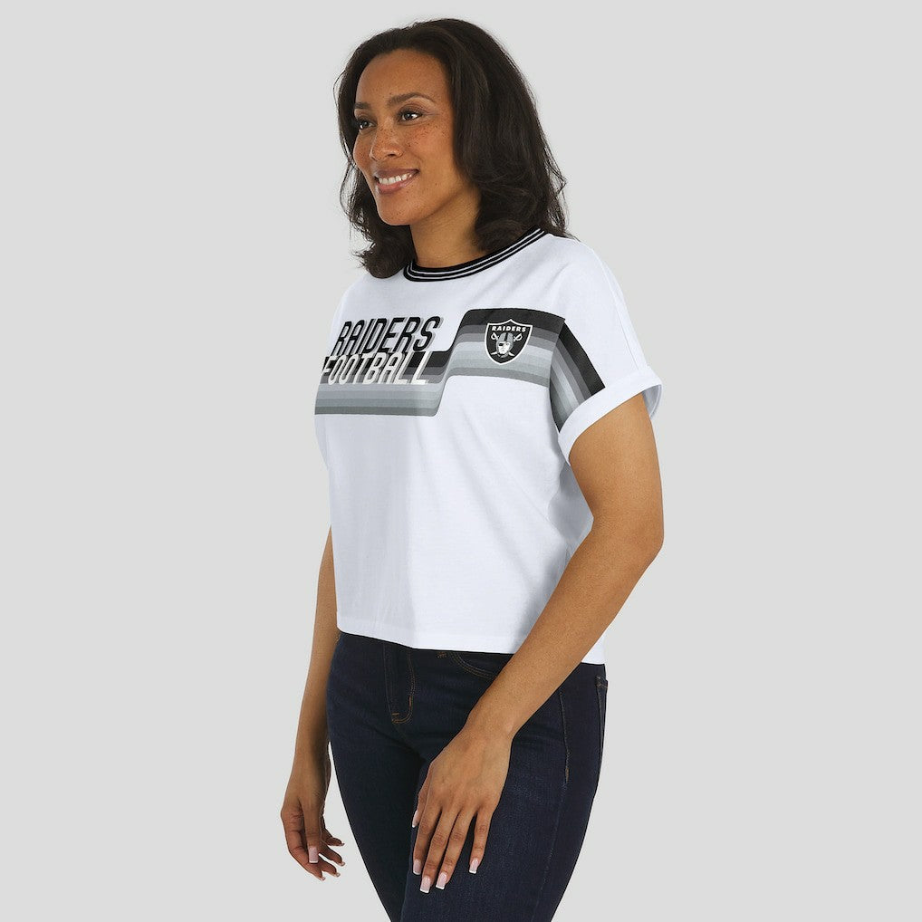 Las Vegas Raiders WEAR by Erin Andrews Women's Cropped Center Stripe Dolman T-Shirt White