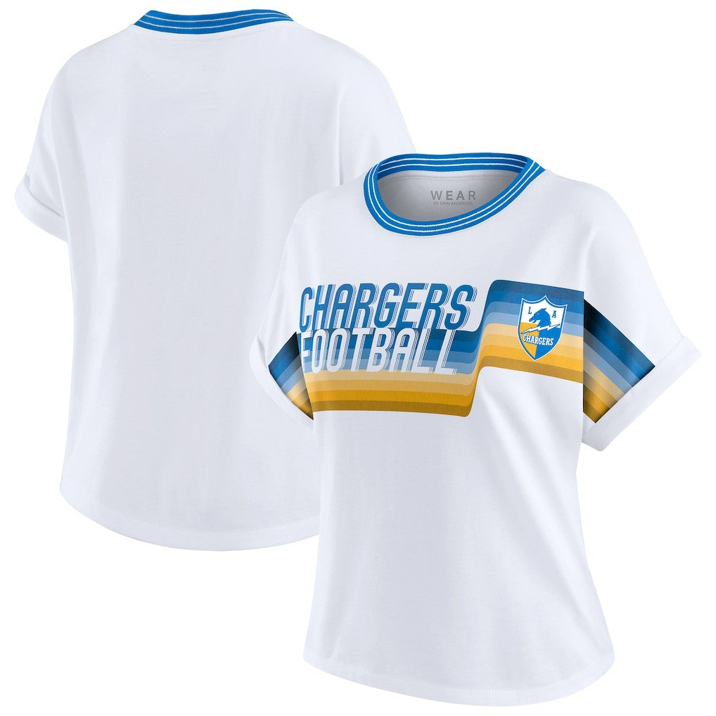 Los Angeles Chargers WEAR by Erin Andrews Women's Cropped Center Stripe Dolman T-Shirt White