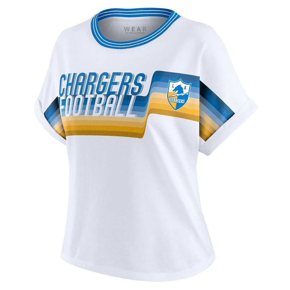 Los Angeles Chargers WEAR by Erin Andrews Women's Cropped Center Stripe Dolman T-Shirt White