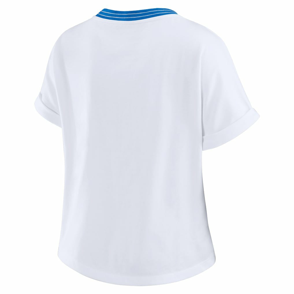 Los Angeles Chargers WEAR by Erin Andrews Women's Cropped Center Stripe Dolman T-Shirt White