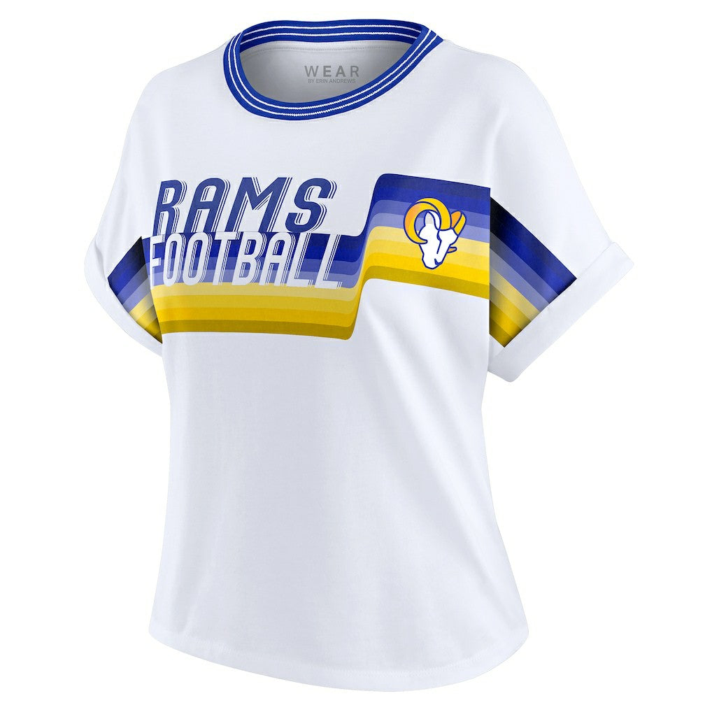 Los Angeles Rams WEAR by Erin Andrews Women's Cropped Center Stripe Dolman T-Shirt White